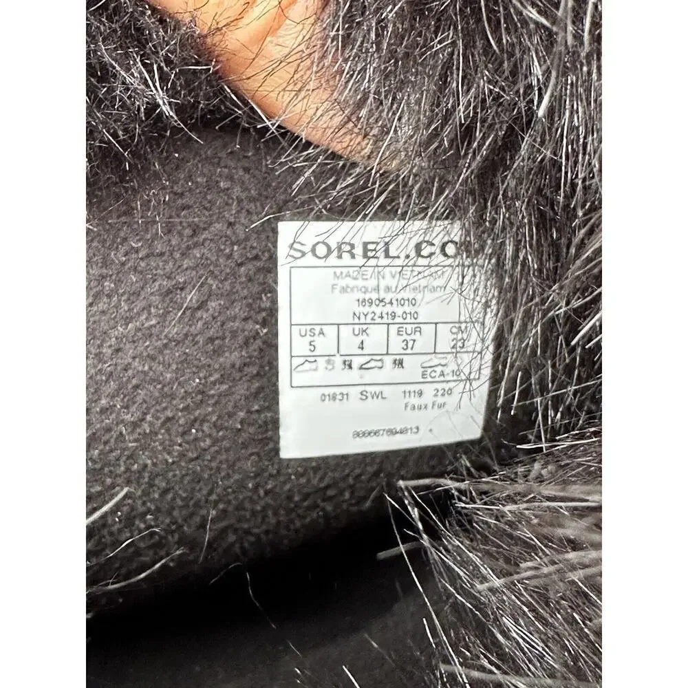 Sorel Tofino II Black Size 5 Waterproof Boots Faux Fur Lace Up Mid Calf